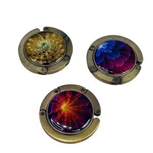 Purse Hook Lot 3 Metal Foldable Abstract Floral Space Gold Tone Bag Hanger NIP